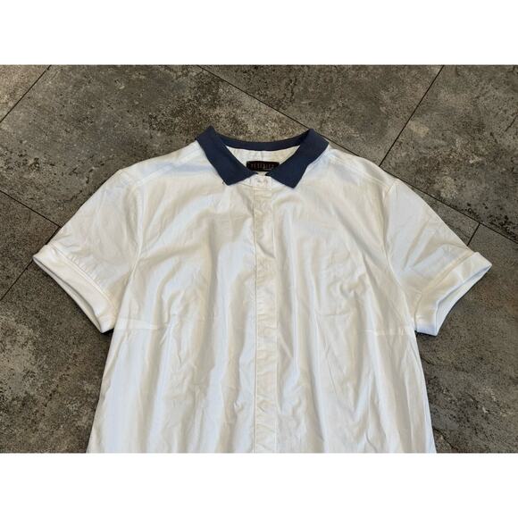Peserico Tricot Poplin Short Sleeve White Shirt Blue Collar 42 US Medium Ribbed - Picture 3 of 11